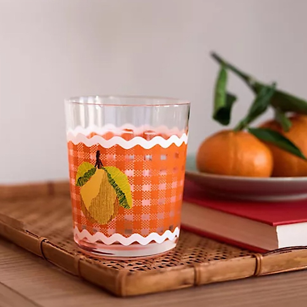 Anthropologie Set of 2 Ischia Gingham Lemon Fruit Juice Drinking Glasses NWT